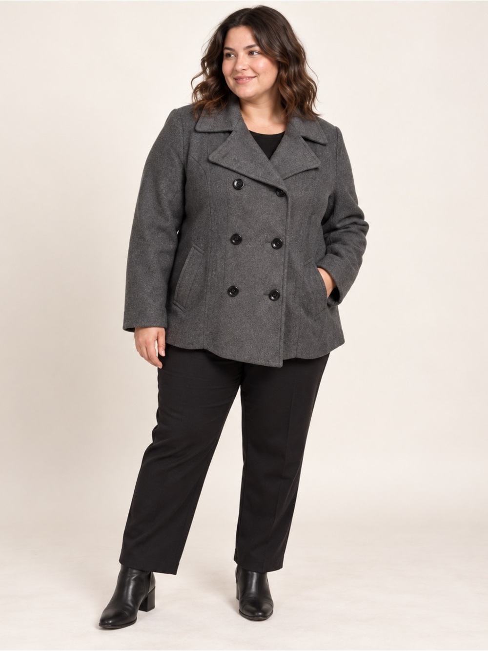 Jason Kole Women’s PXL Charcoal Gray Double-Breasted Peacoat